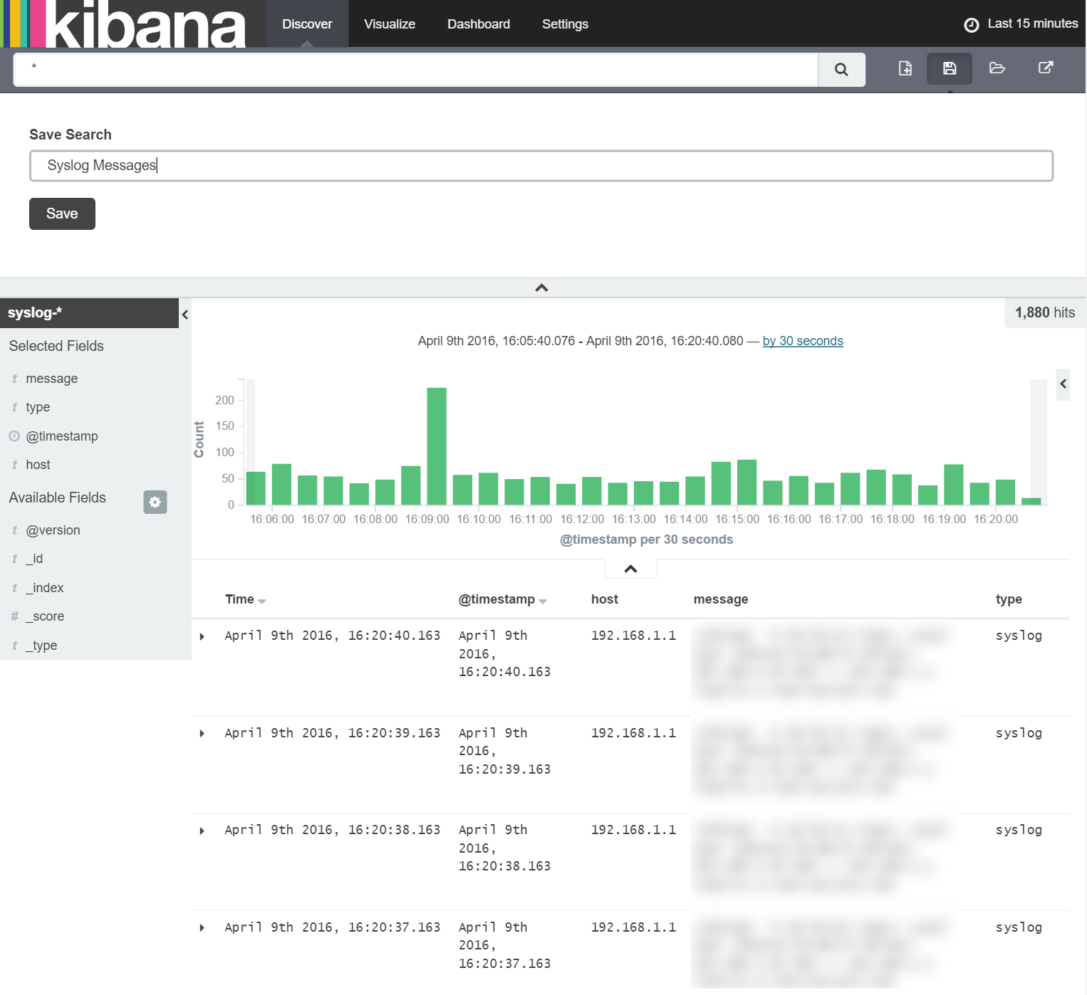 Kibana Save Syslog Search