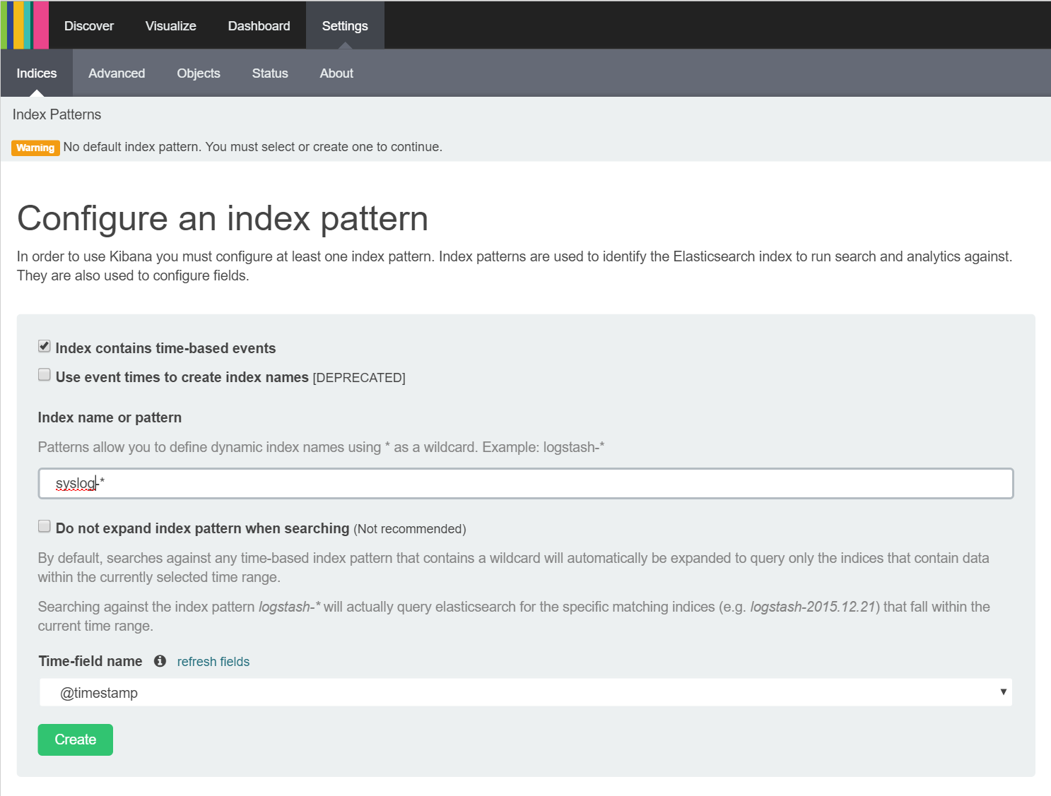 Kibana Syslog Index Settings