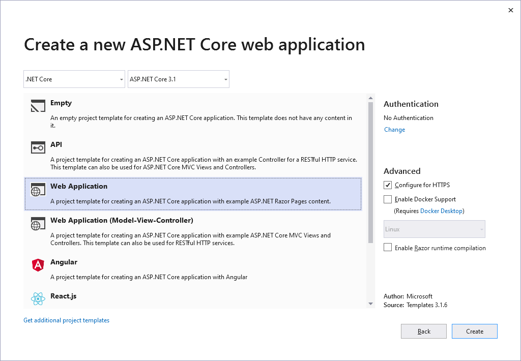 Create New ASP Net Core Web Application - Step 2