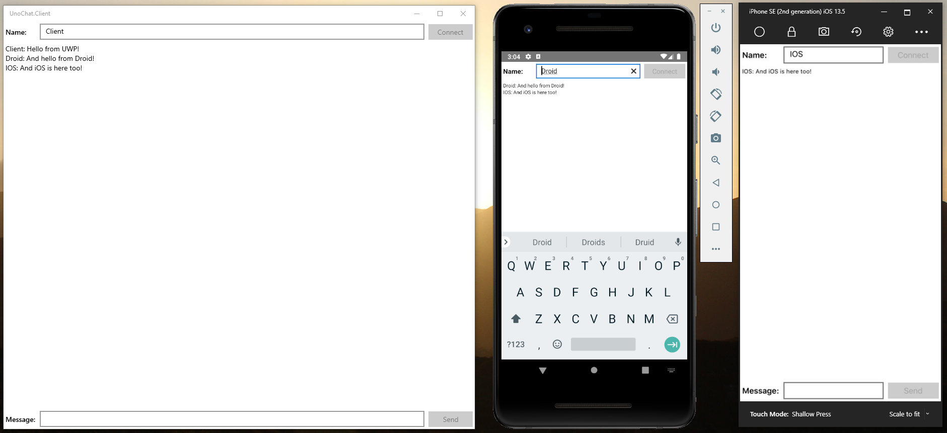 UnoChat Running On Uwp, Android and iOS